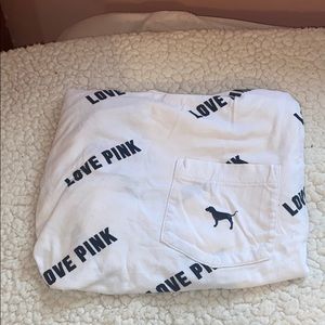 White and black pink logo shirt